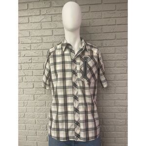 Black Tip Nice Catch Short Sleeve Plaid Vented Shirt Size Large NWT